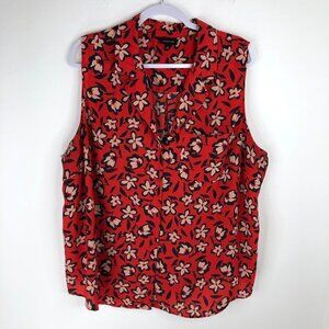 Who What Wear Tunic Women 3X Sleeveless Button Up Red Floral Lightweight